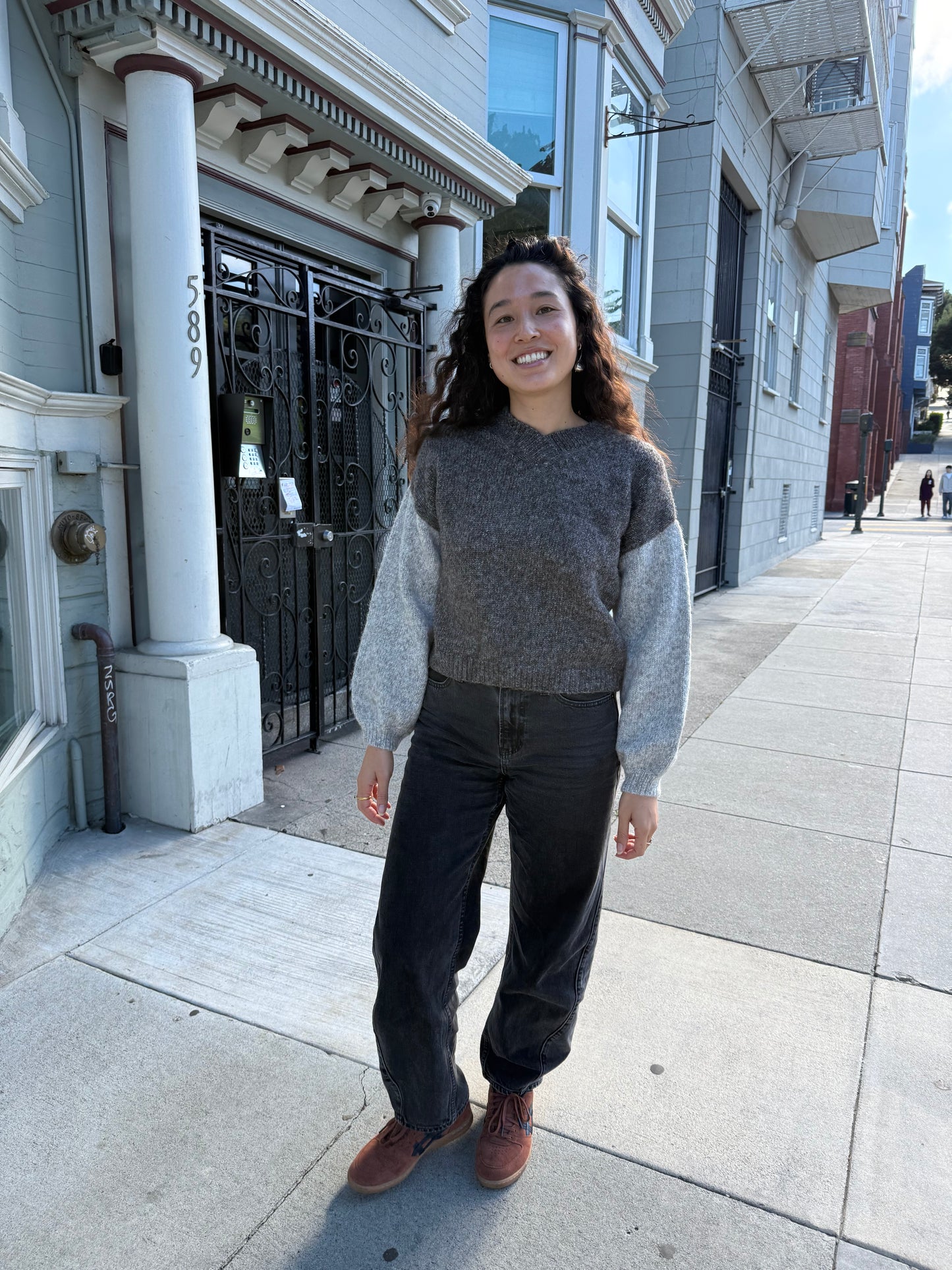 Hand-loomed Grey & Charcoal Félix Sweater, Undyed Alpaca