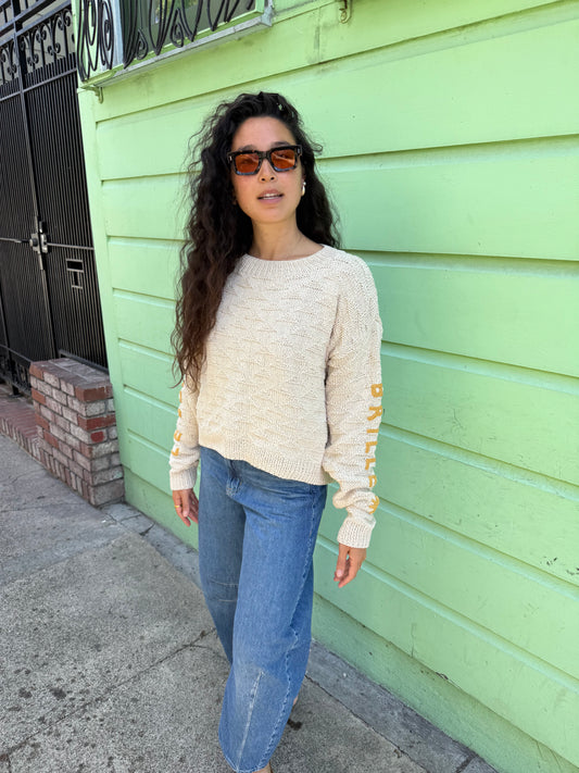 Le Soleil Brille Sweater, Hand Knit & Natural Dyes & Crochet Appliqué