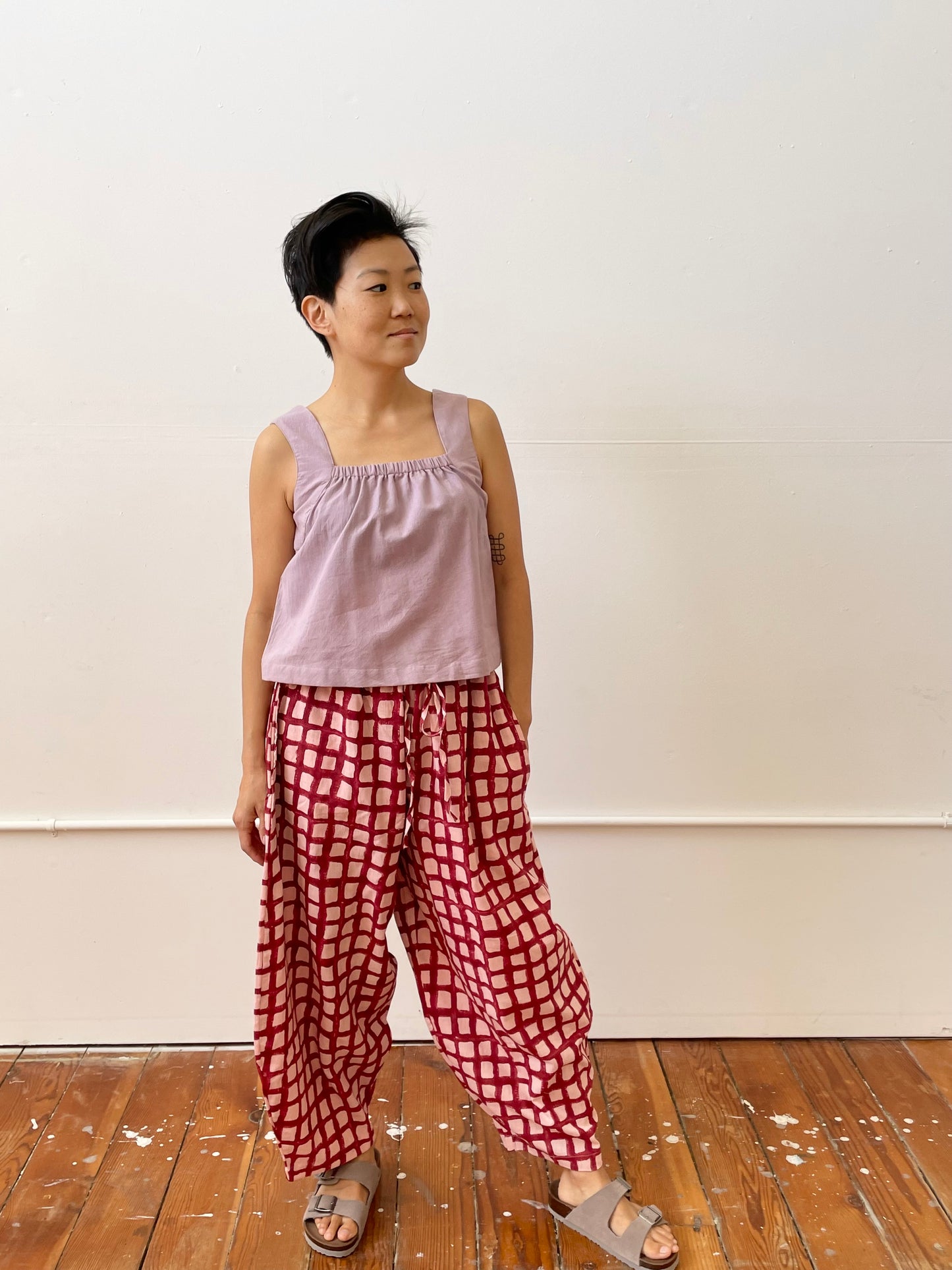 Marius Pant Madder and Pink Check Uni-Size