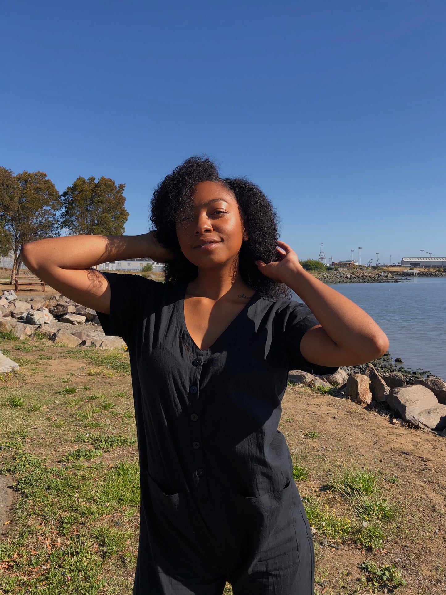 Short Sleeve Light Black Jumpsuit