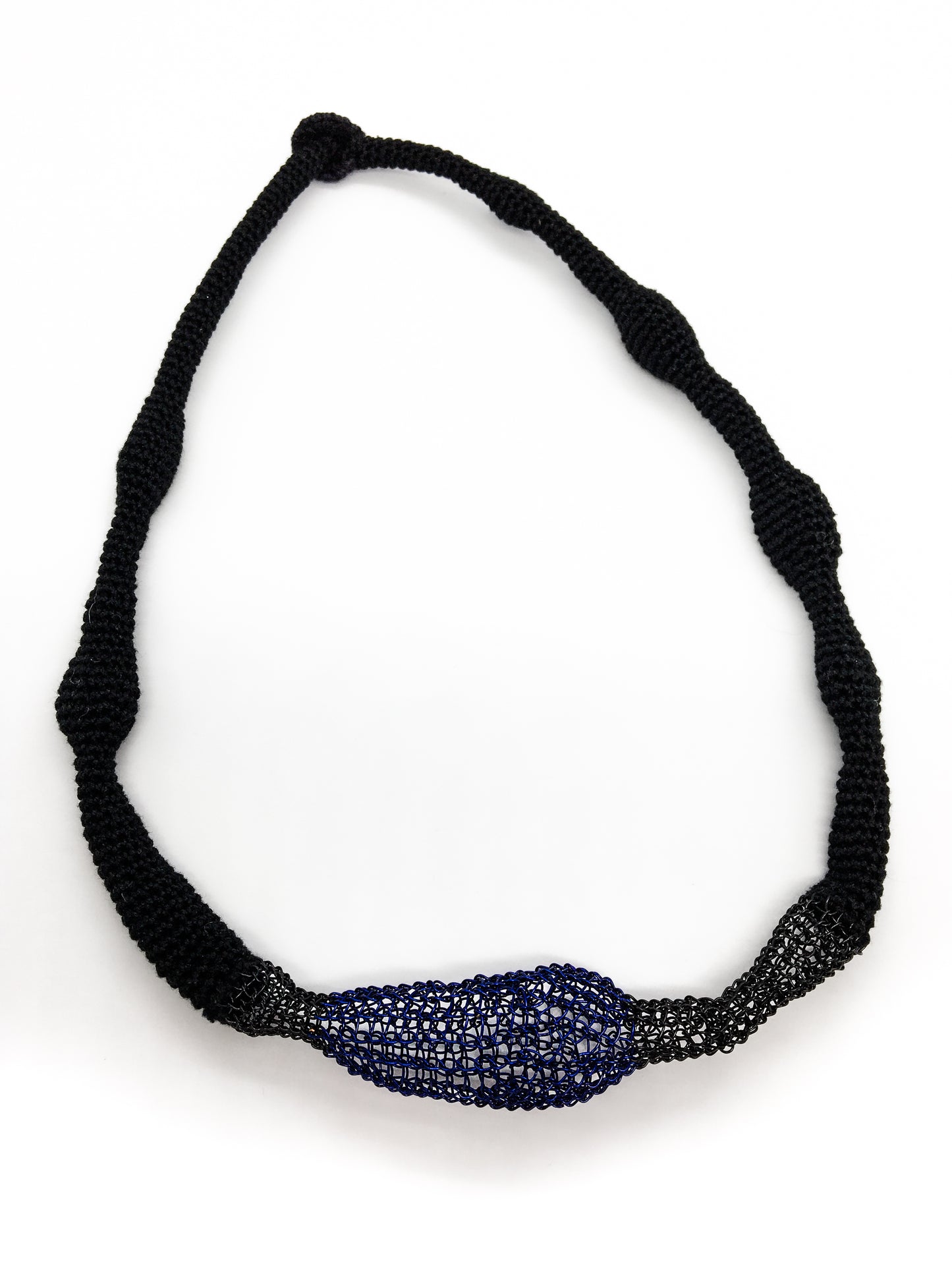 Blue Accent Wave Necklace - Cotton & Metal