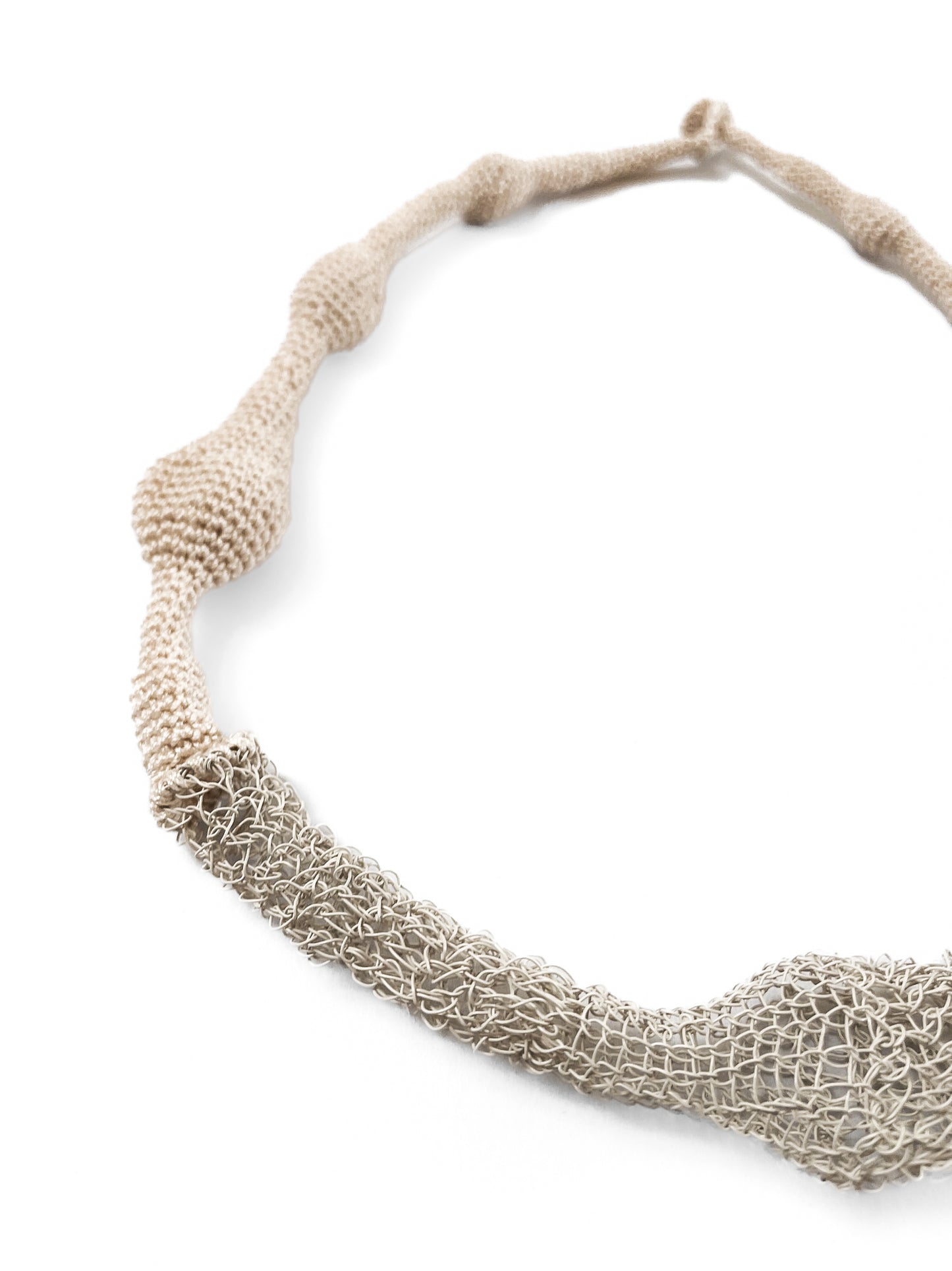 Cream Wave Necklace - Cotton & Metal