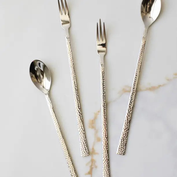 Hammered Stainless Steel Fruit Spoon and Fork