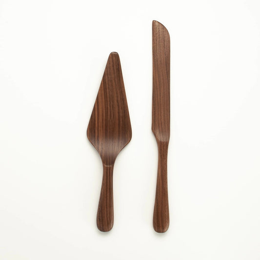 Walnut Wood Cake Server Set - Kitchen Serving Utensils