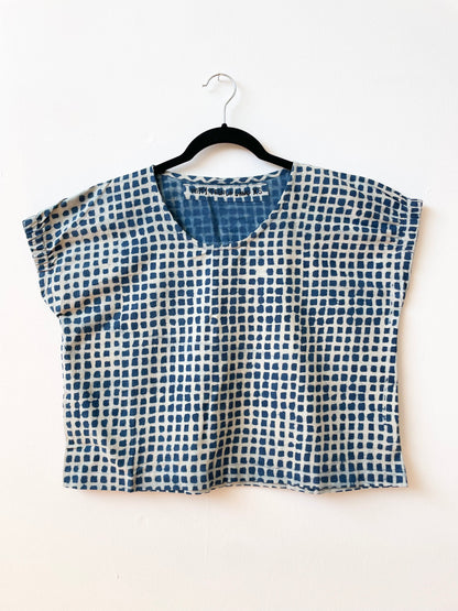 Zelia Light Check Indigo Top