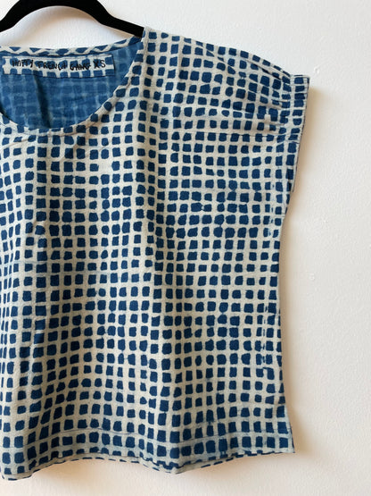 Zelia Light Check Indigo Top
