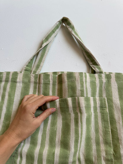 XL Weekend Tote Bag - Green Stripes