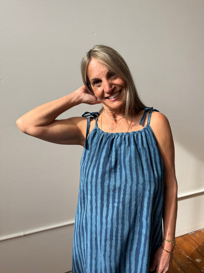 Aurore Dress Indigo Stripes
