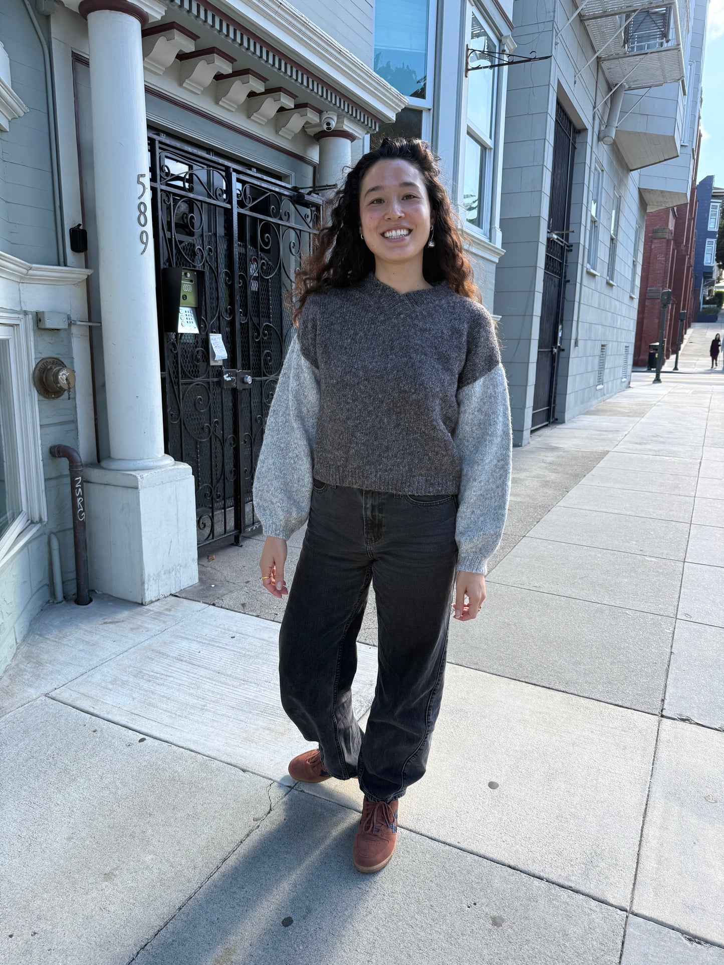 Hand-loomed Grey & Charcoal Félix Sweater, Undyed Alpaca