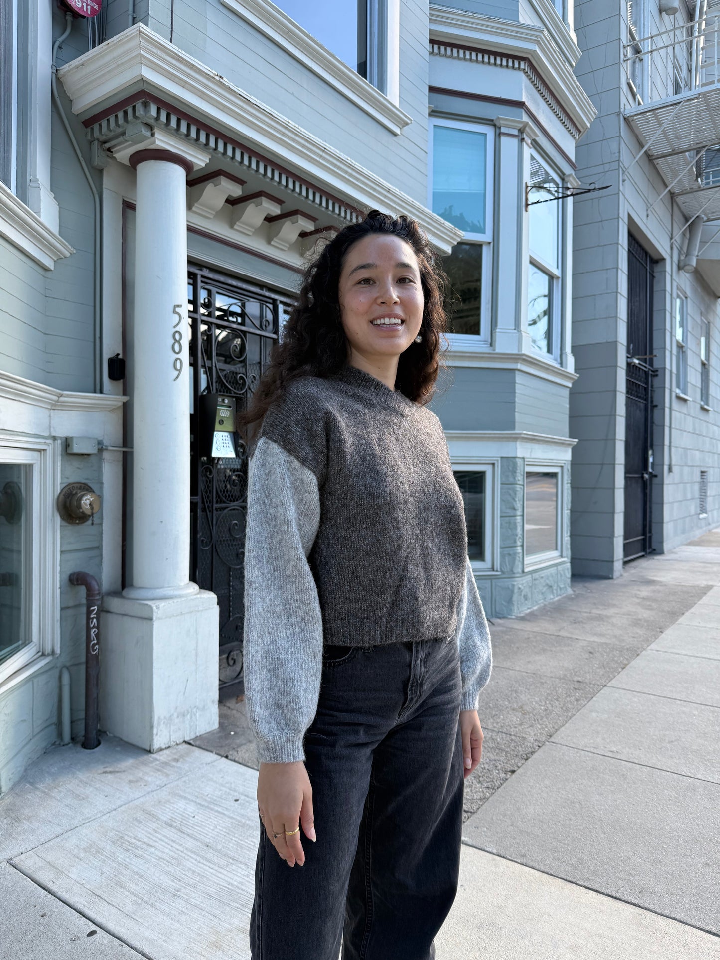Hand-loomed Grey & Charcoal Félix Sweater, Undyed Alpaca
