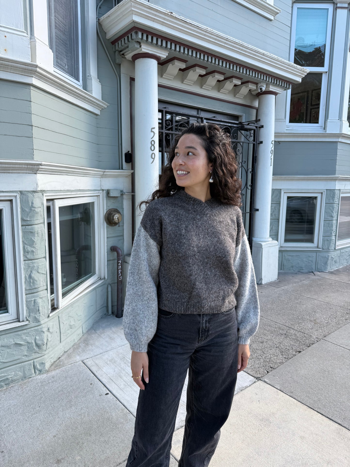 Hand-loomed Grey & Charcoal Félix Sweater, Undyed Alpaca