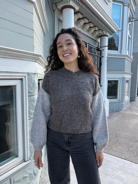 Hand-loomed Grey & Charcoal Félix Sweater, Undyed Alpaca