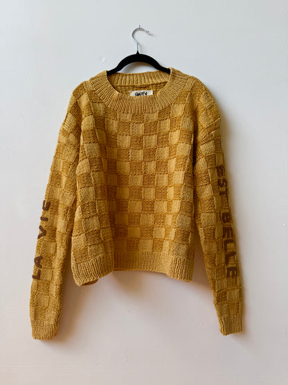 La Vie Est Belle Sweater, Hand Knit & Natural Dyes & Crochet Appliqué