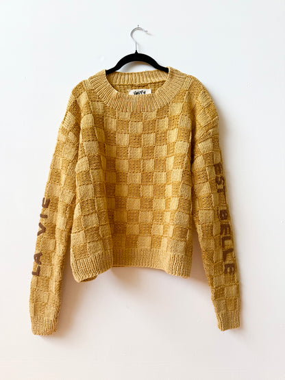 La Vie Est Belle Sweater, Hand Knit & Natural Dyes & Crochet Appliqué