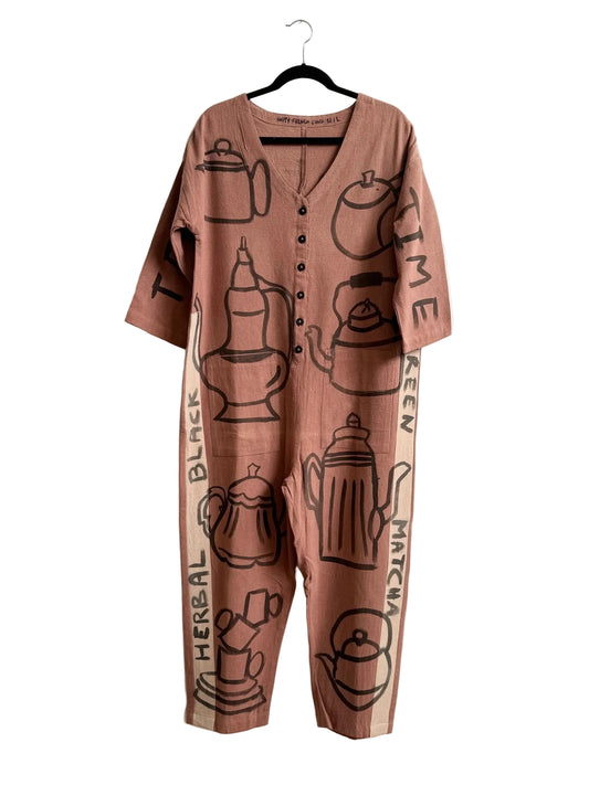 #109 Hand-painted Jumpsuit M/L - Tea Time