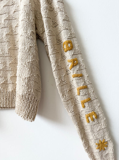 Le Soleil Brille Sweater, Hand Knit & Natural Dyes & Crochet Appliqué