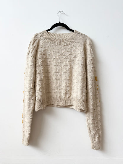 Le Soleil Brille Sweater, Hand Knit & Natural Dyes & Crochet Appliqué
