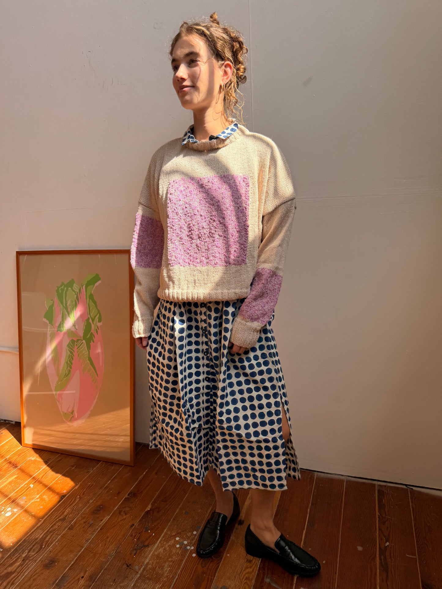 Carré Wool Sweater White & Rose