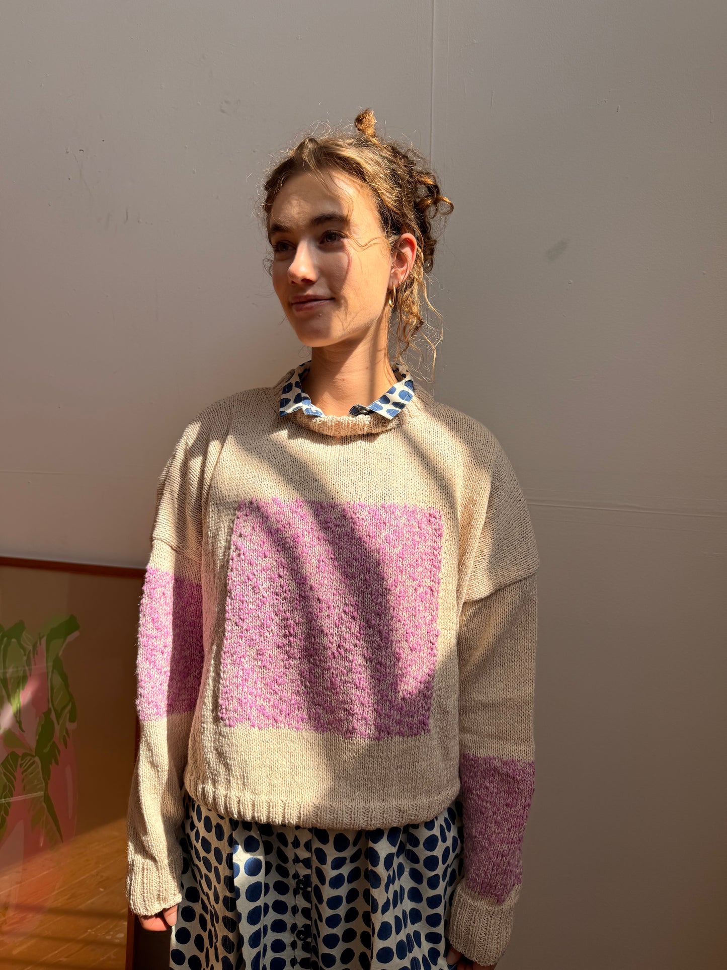 Carré Wool Sweater White & Rose