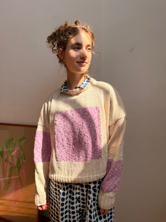 Carré Wool Sweater White & Rose
