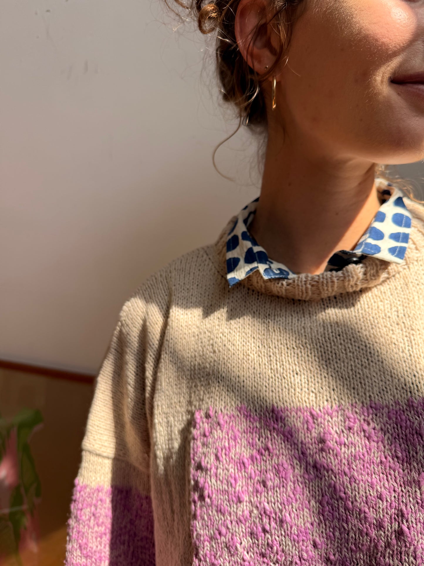 Carré Wool Sweater White & Rose
