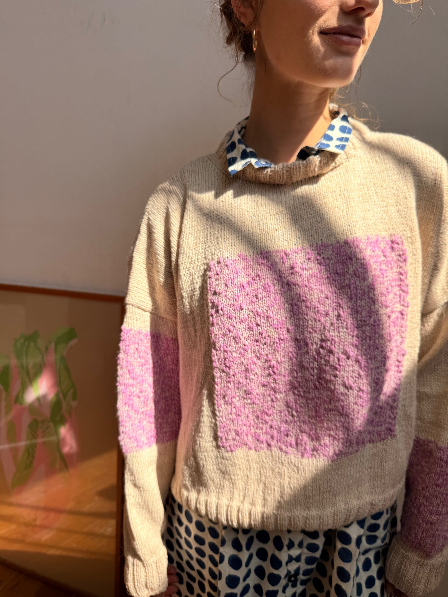 Carré Wool Sweater White & Rose