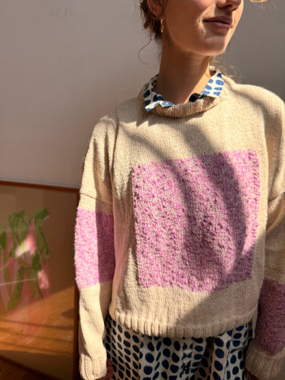 Carré Wool Sweater White & Rose