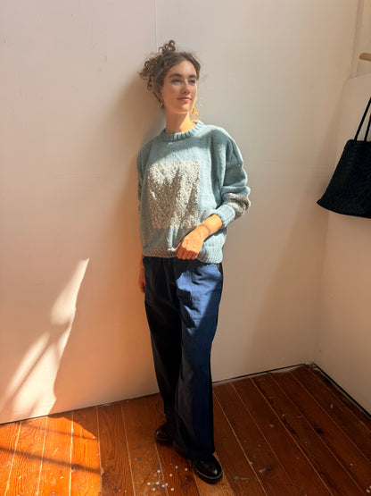 Carré Wool Sweater Blue & White