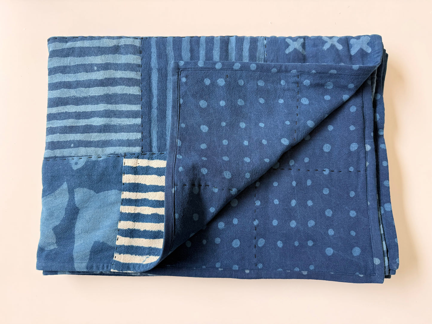One of a Kind Indigo Quilt 75x55in