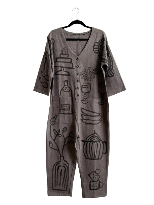 #108 Hand-painted Jumpsuit M/L - Le dîner