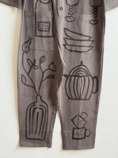 #108 Hand-painted Jumpsuit M/L - Le dîner