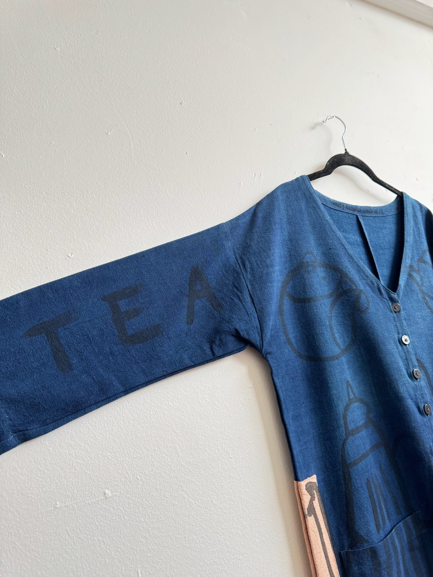 #110 Hand-painted Jumpsuit M/L - Indigo Tea Time