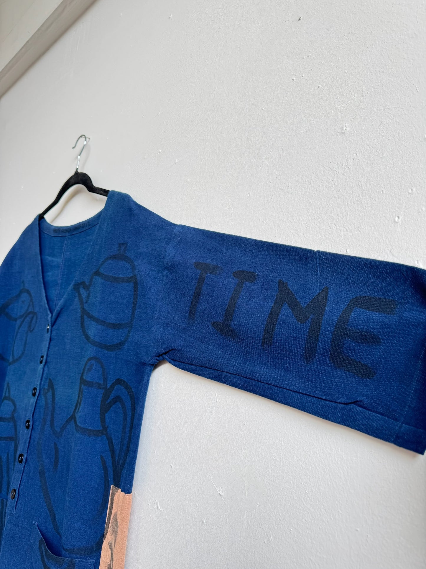 #110 Hand-painted Jumpsuit M/L - Indigo Tea Time