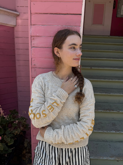 Le Soleil Brille Sweater, Hand Knit & Natural Dyes & Crochet Appliqué