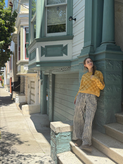 La Vie Est Belle Sweater, Hand Knit & Natural Dyes & Crochet Appliqué
