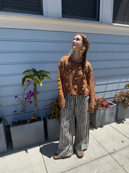 Flower Lover Sweater, Hand Knit & Natural Dyes & Crochet Appliqué