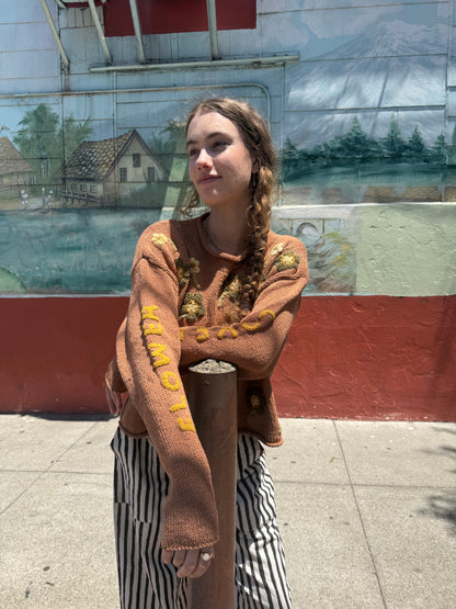 Flower Lover Sweater, Hand Knit & Natural Dyes & Crochet Appliqué