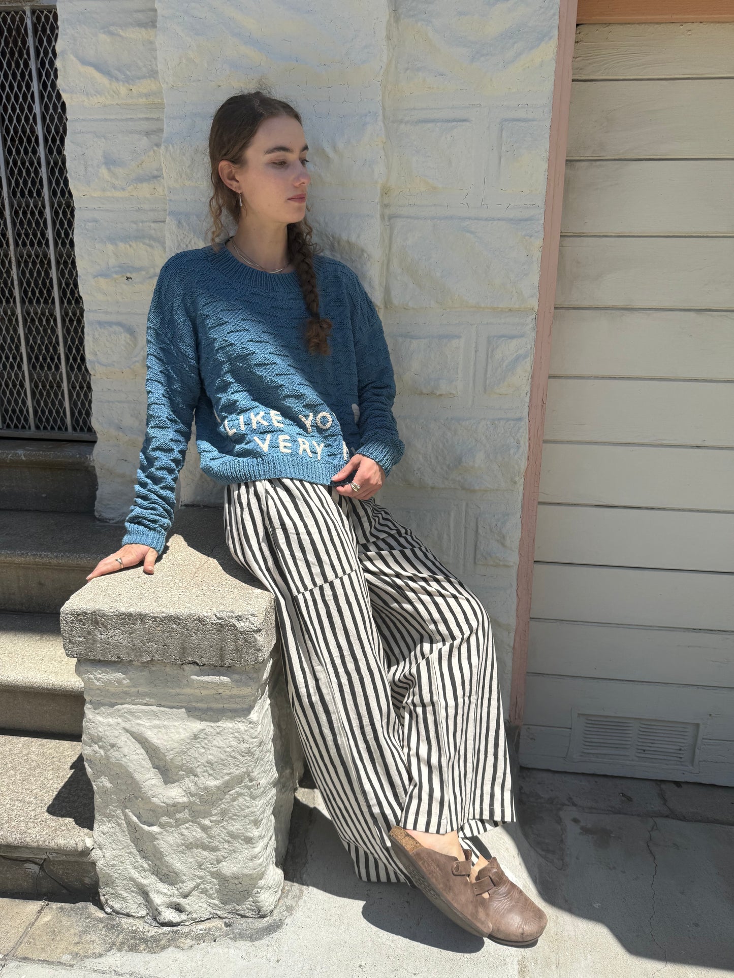 I Like You Very Much Sweater, Hand Knit & Natural Dyes & Crochet Appliqué