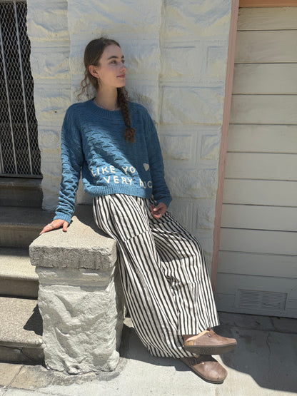 I Like You Very Much Sweater, Hand Knit & Natural Dyes & Crochet Appliqué