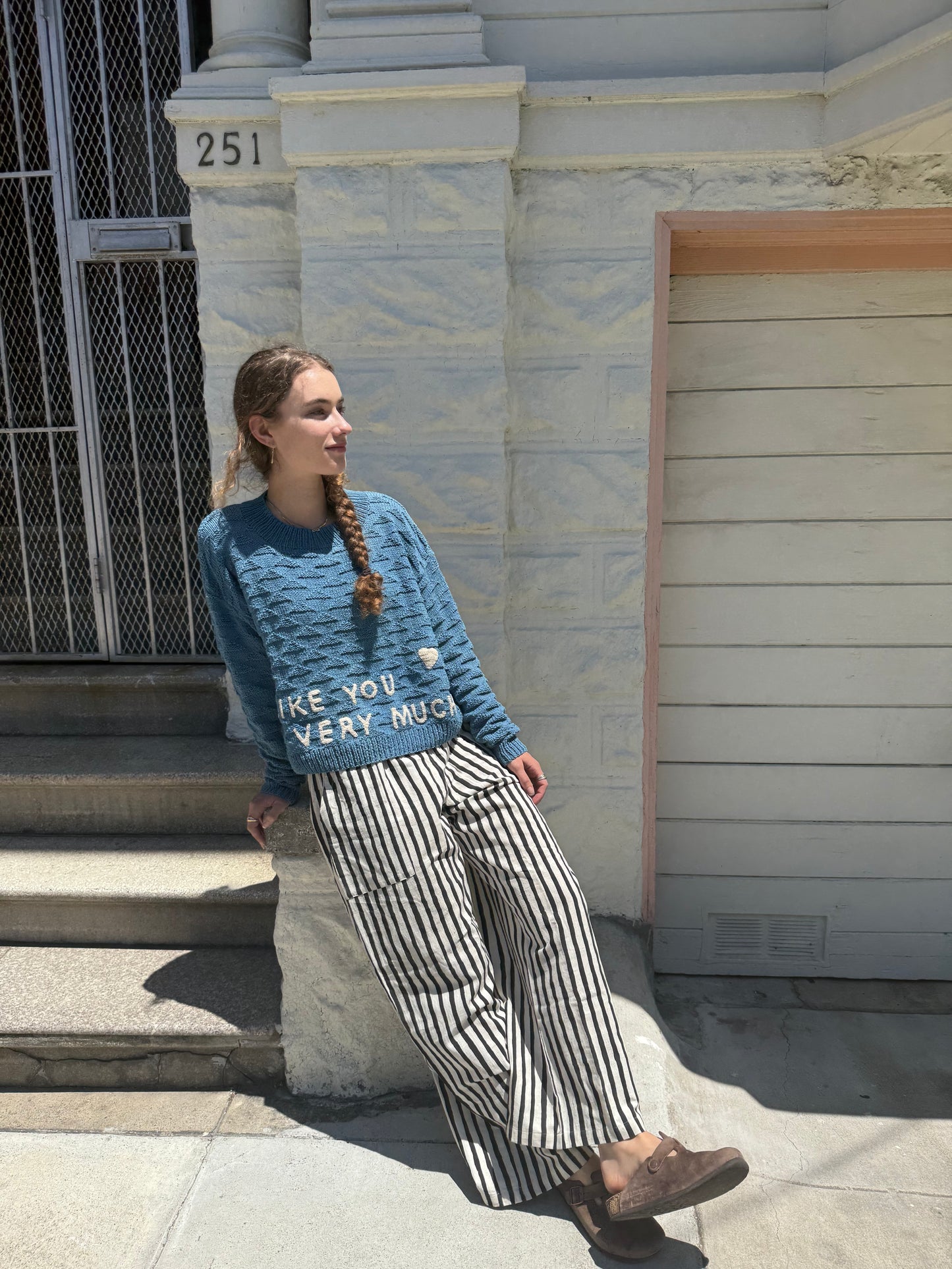 I Like You Very Much Sweater, Hand Knit & Natural Dyes & Crochet Appliqué