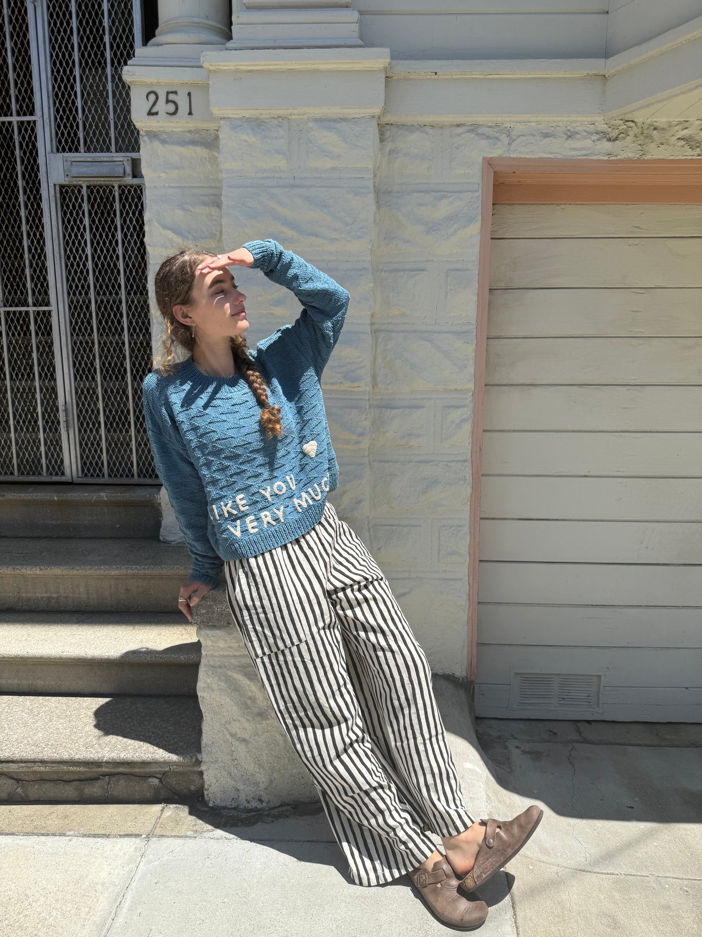 I Like You Very Much Sweater, Hand Knit & Natural Dyes & Crochet Appliqué