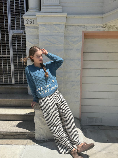 I Like You Very Much Sweater, Hand Knit & Natural Dyes & Crochet Appliqué