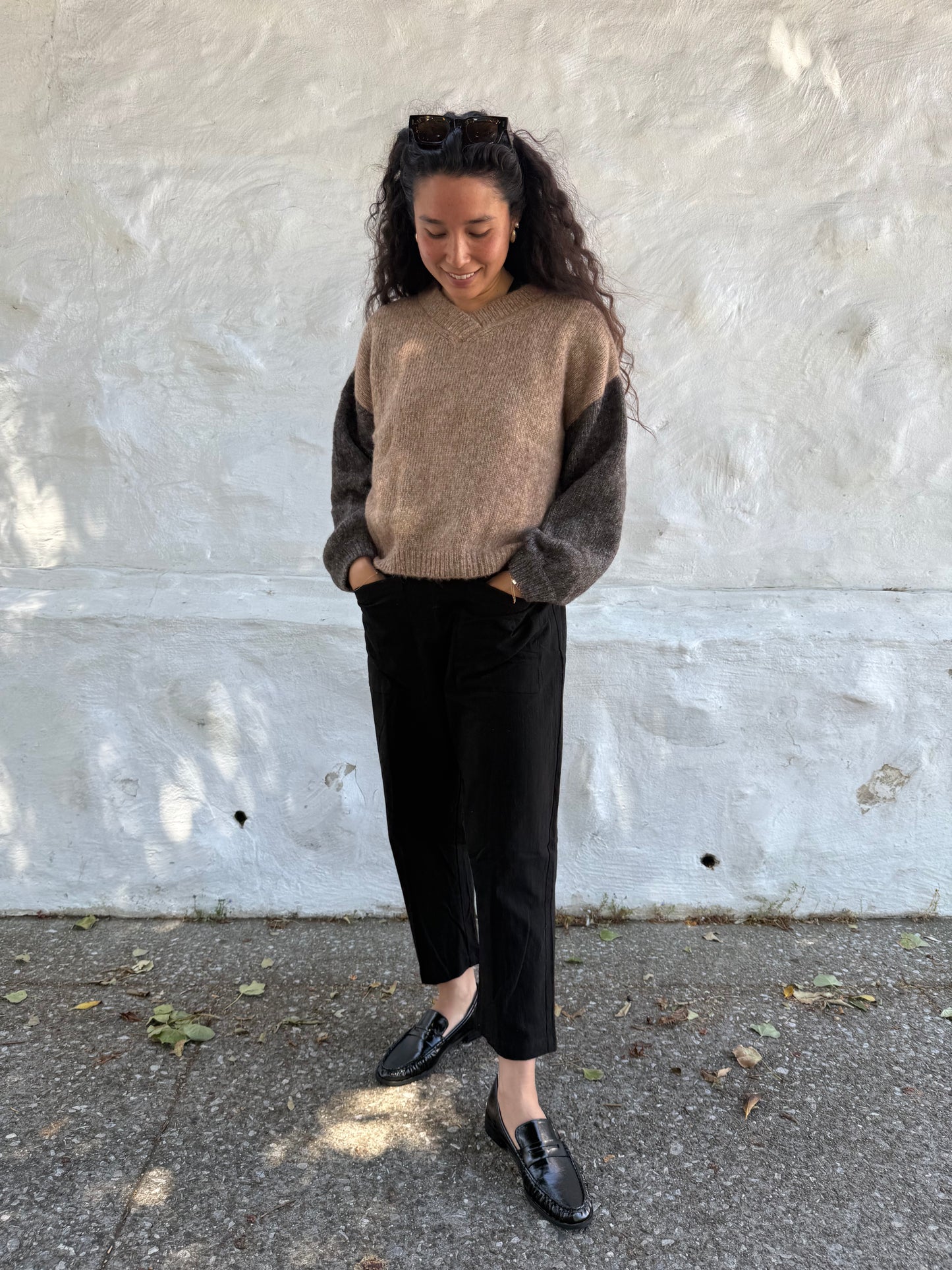Hand-loomed Camel & Charcoal Félix Sweater, Undyed Alpaca