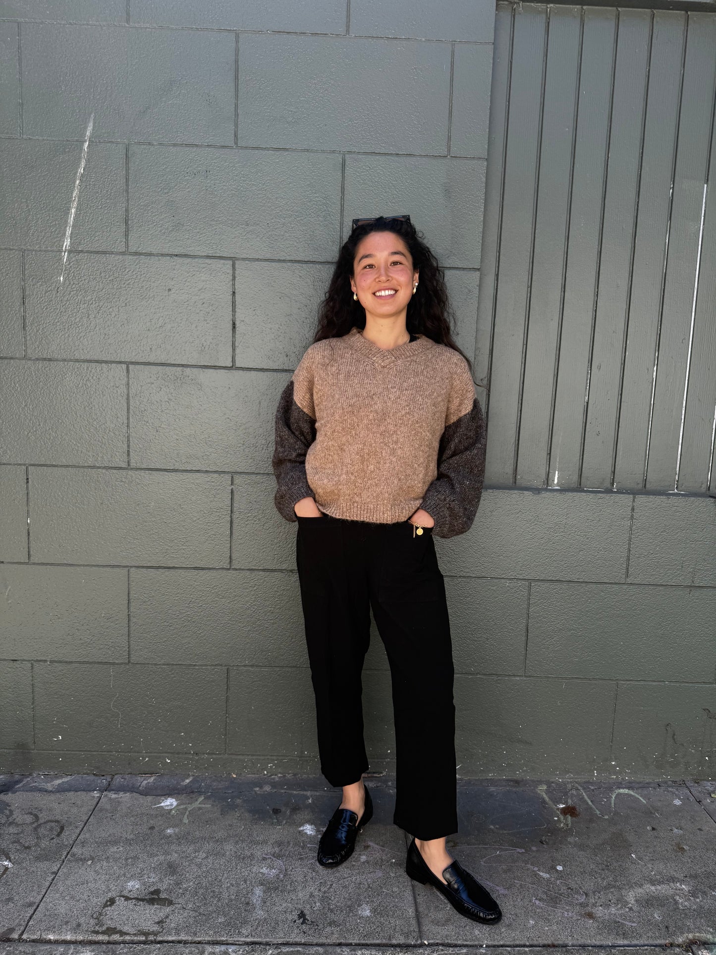 Hand-loomed Camel & Charcoal Félix Sweater, Undyed Alpaca