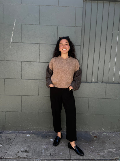 Hand-loomed Camel & Charcoal Félix Sweater, Undyed Alpaca