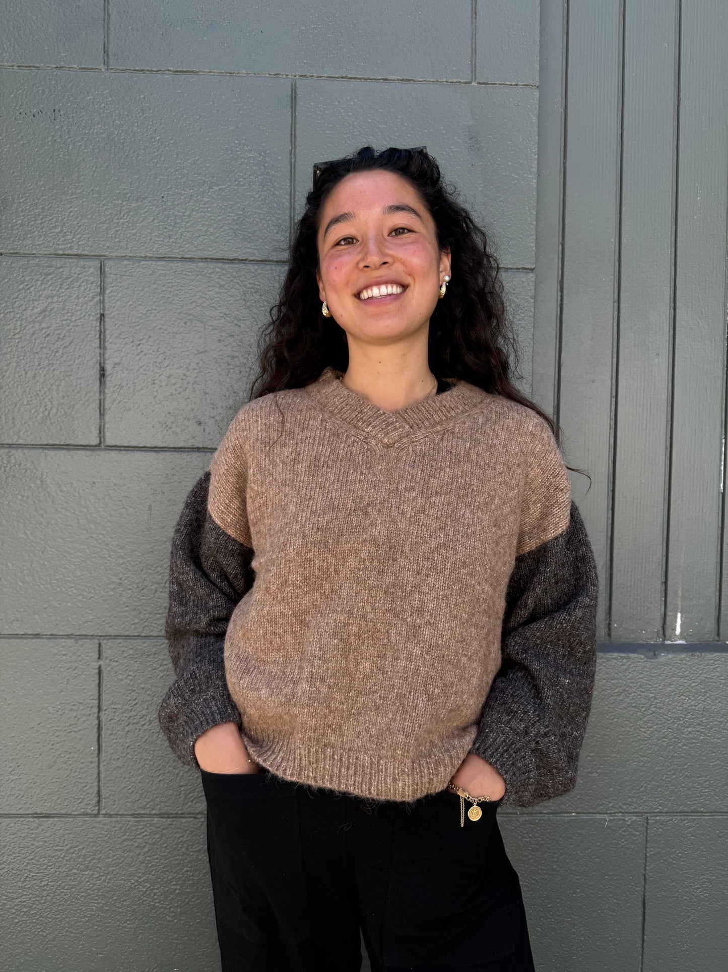 Hand-loomed Camel & Charcoal Félix Sweater, Undyed Alpaca