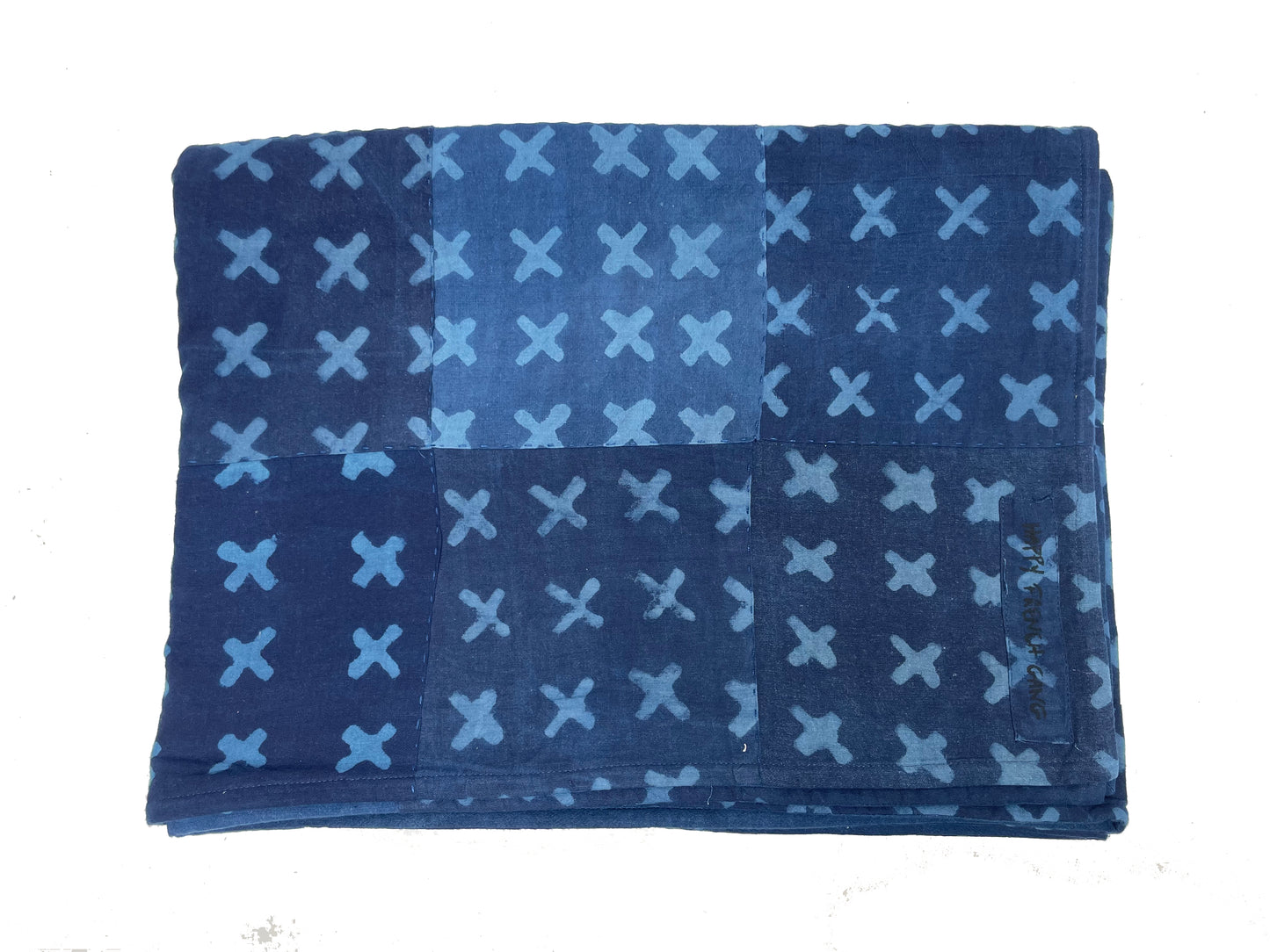 One of a Kind Cross Indigo Quilt 75x55in