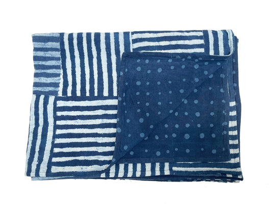 One of a Kind Stripes Textured Indigo Quilt 75x55in