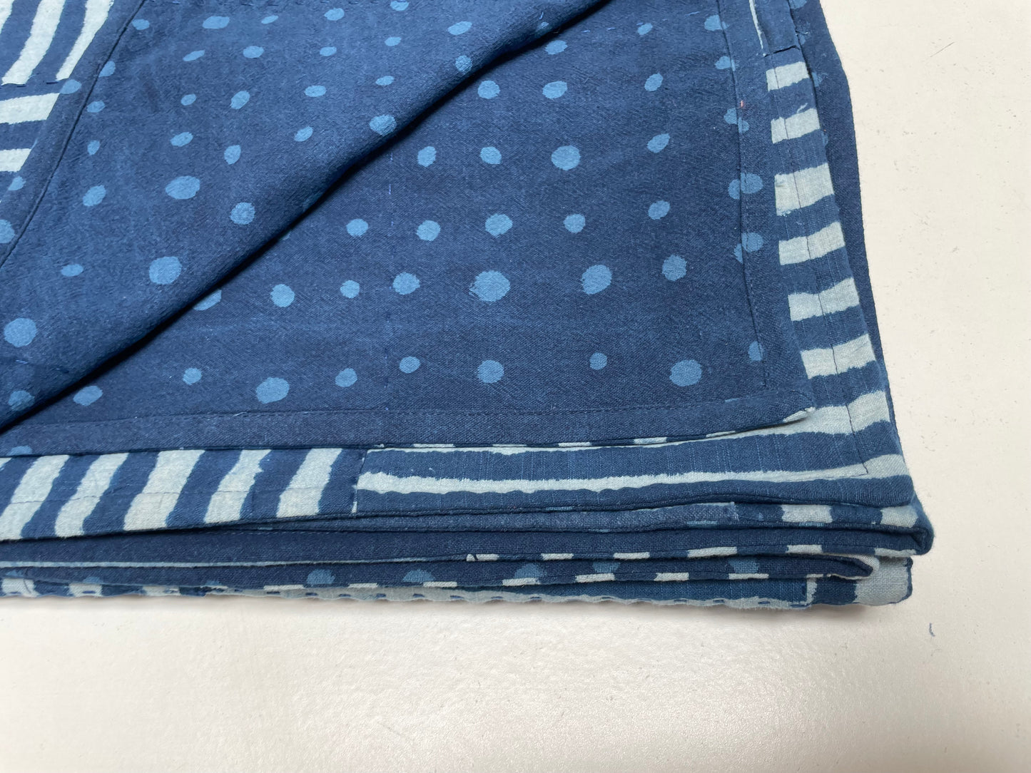 One of a Kind Stripes Textured Indigo Quilt 75x55in