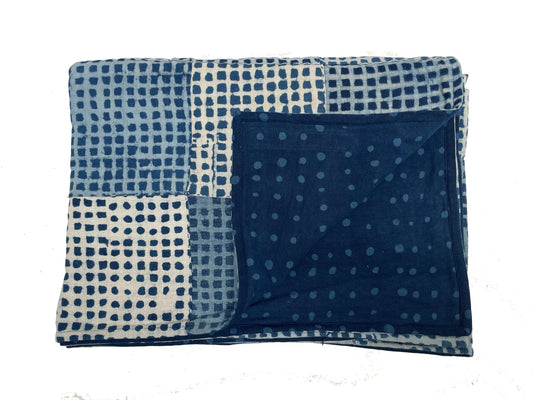 One of a Kind Square Indigo Quilt 75x55in